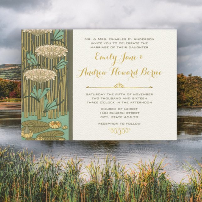 Art Nouveau Dragonfly Lily Pad Wedding Invitation (Creator Uploaded)