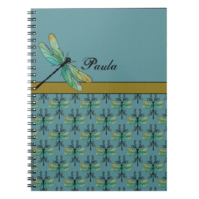 Art Nouveau Dragonfly on Teal Spiral Notebook (Front)