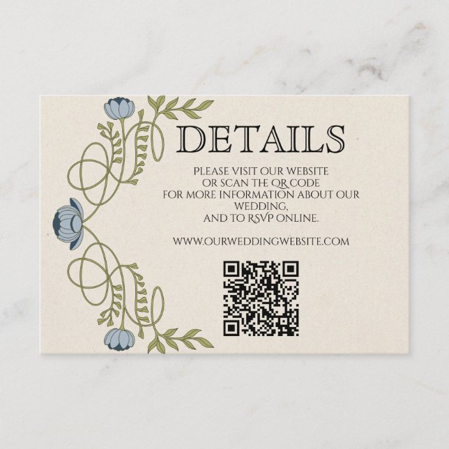 Art Nouveau Dusty Blue Wedding Details Website  Enclosure Card (Front)