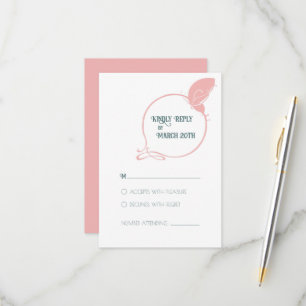 Art Nouveau Dusty Pink Vintage Butterfly Wedding RSVP Card