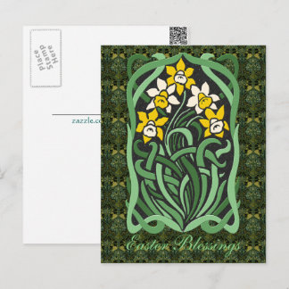 Art Nouveau Easter Daffodils Personalised Holiday Postcard