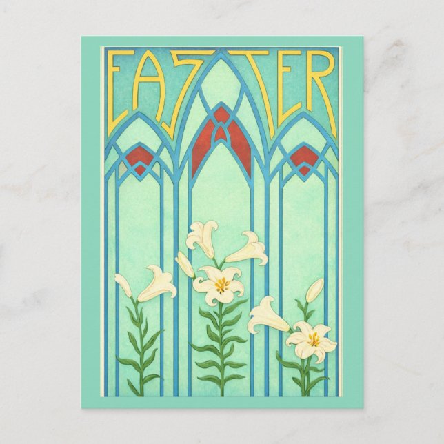 Art Nouveau Easter with White Lilies Holiday Postcard (Front)
