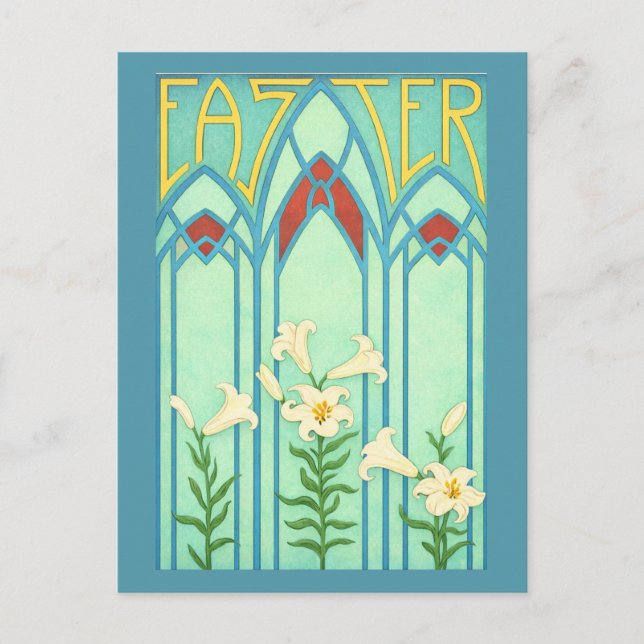 Art Nouveau Easter with White Lilies Holiday Postcard (Front)