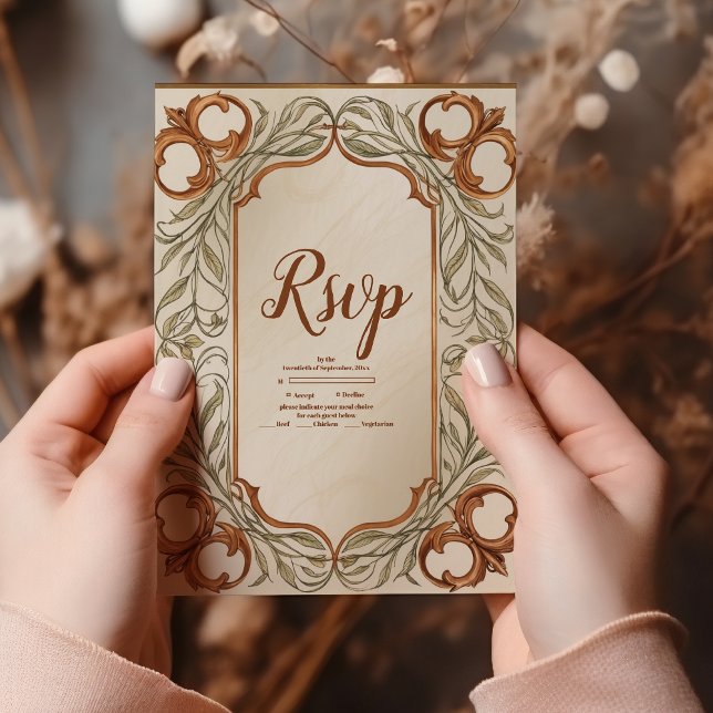 Art Nouveau Elegant Botanical Wedding RSVP Card (Creator Uploaded)