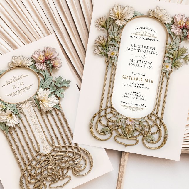 Art Nouveau Elegant Floral Motif Wedding Invitation (Creator Uploaded)