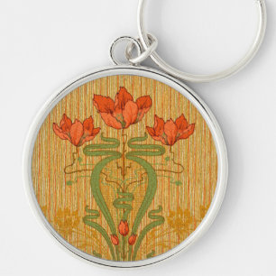 Art nouveau elegant floral poppy flowers victorian key ring