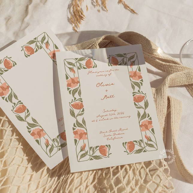 Art Nouveau Elegant Floral Wedding Script Invitation ( Art Nouveau Elegant Floral Wedding Script Invitation)