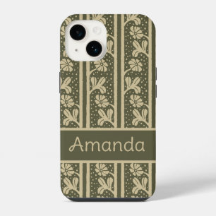 Art Nouveau Elegant Flowers Beige and Sage Green iPhone 14 Case