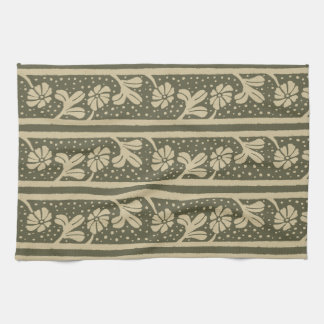 Art Nouveau Elegant Flowers Beige and Sage Green Tea Towel