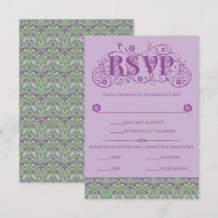 Art Nouveau Elegant Lovebirds Purple RSVP Card