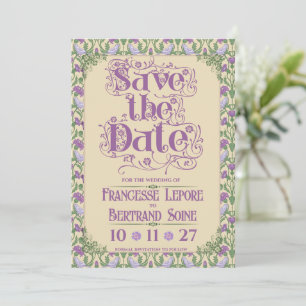 Art Nouveau Elegant Lovebirds Vintage Yellow  Save The Date