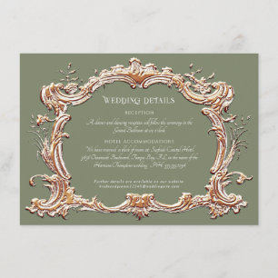 Art Nouveau Elegant Sage and Gold Wedding Details  Enclosure Card