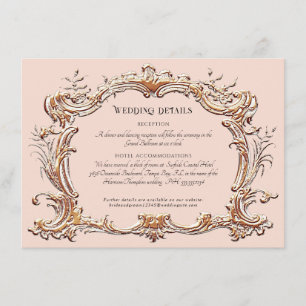 Art Nouveau Elegant Wedding Details Pink and Gold Enclosure Card
