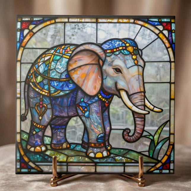 Art Nouveau Elephant Faux Stained Glass Mosaic Art Tile (Creator Uploaded)