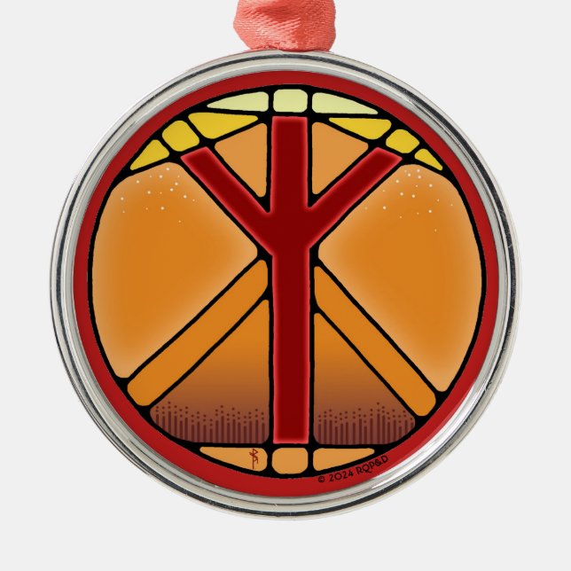 Art Nouveau Elhaz Rune of Protection Metal Tree Decoration (Front)