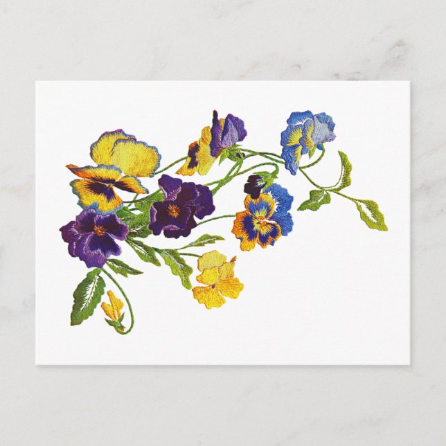 Art Nouveau Embroidered Pansies Postcard (Front)
