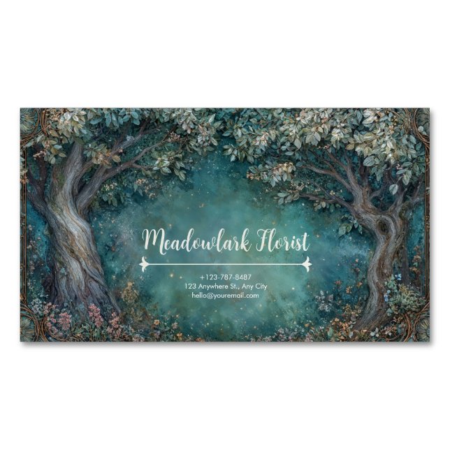 Art Nouveau Enchanted Forest Magnetic Business Card (Front)