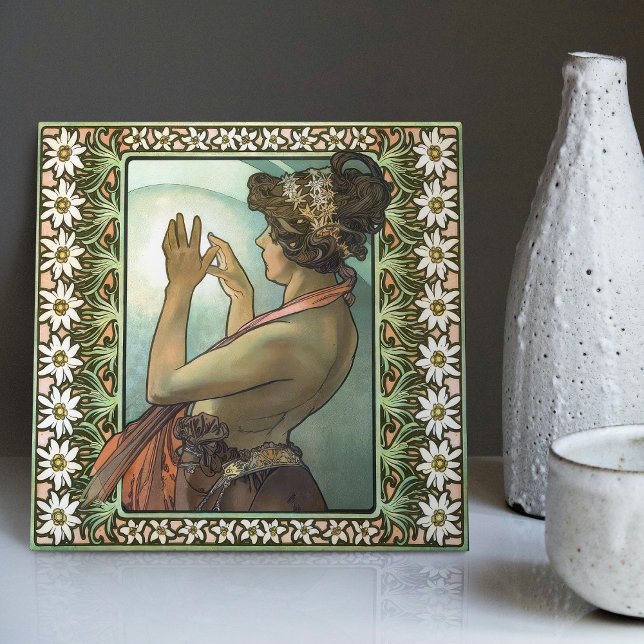 Art Nouveau Étoile Polaire Mucha Edelweiss Decor Tile (Creator Uploaded)