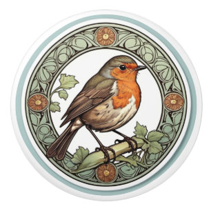 Art Nouveau European Robin Ceramic Knob