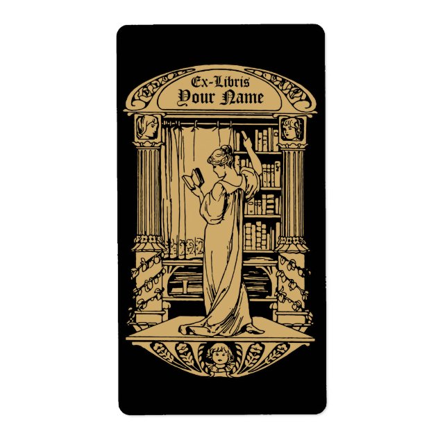 Art Nouveau Ex Libris Girl & Books Template (Front)