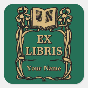 Art Nouveau  Ex Libris Iris Flowers Book Template Square Sticker