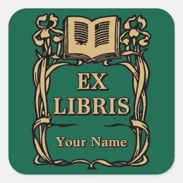 Art Nouveau  Ex Libris Iris Flowers Book Template Square Sticker (Front)