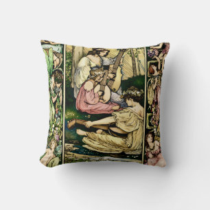 Art Nouveau Fairy Musicians Vintage Illustration Cushion