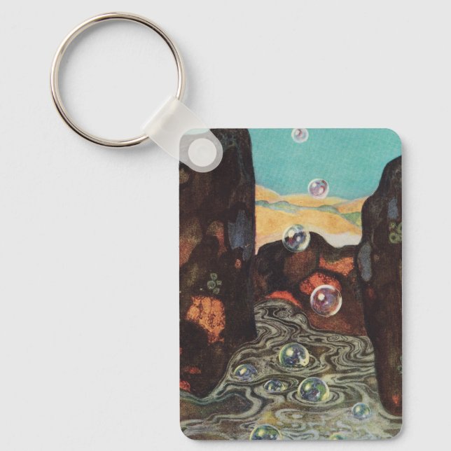 Art Nouveau Fantasy Bubbles in Canyon Decor Key Ring (Front)