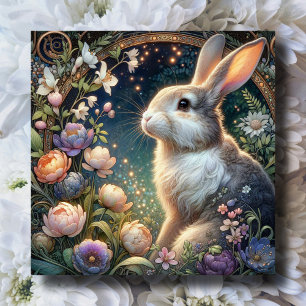 Art Nouveau Fantasy Flower Garden Rabbit Easter Holiday Card
