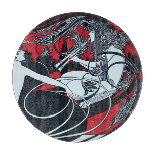 ART NOUVEAU FAUN  Red Burgundy,Black White Cutting Board