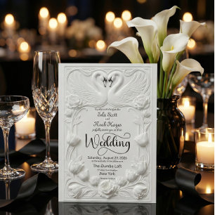 Art Nouveau Faux Embossed Swan Wedding Invitation