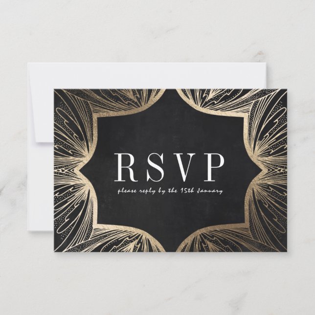 Art Nouveau faux gold Wedding RSVP card, Card (Front)