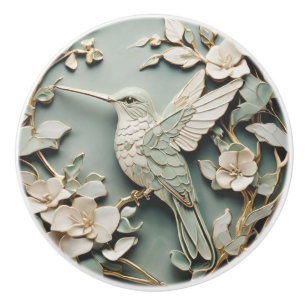 Art Nouveau Faux Relief Left Hummingbird Bird Mint Ceramic Knob