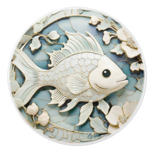 Art Nouveau Faux Relief Ocean Fish Right facing Ceramic Knob