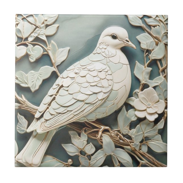 Art Nouveau Faux Relief Right Pigeon Dove Bird Tile (Front)