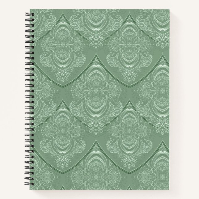 Art Nouveau Feather Pattern in Green Notebook (Front)
