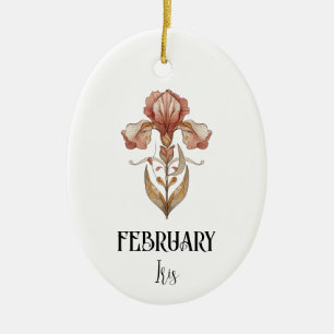 Art Nouveau February Birth Flower Iris Birthday Ceramic Tree Decoration