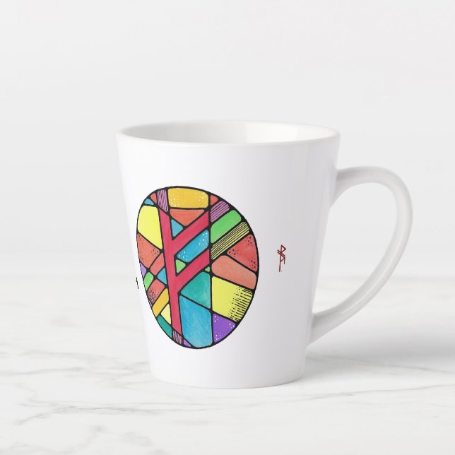 Art Nouveau Fehu Rune Latte Mug – WEALTH! (Right)
