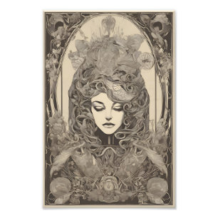 Art Nouveau Female Portrait Intricate Floral Art Photo Print