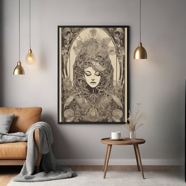 Art Nouveau Female Portrait Intricate Floral Art Poster (Creator Uploaded)