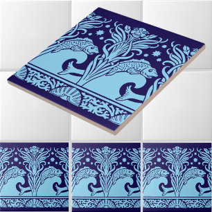 Art Nouveau Fish & Flowers Stencil Frieze Pattern Tile