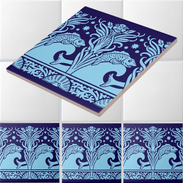 Art Nouveau Fish & Flowers Stencil Frieze Pattern Tile (Creator Uploaded)