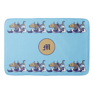Art Nouveau Fish in Wave Frieze by Arthur Rackham Bath Mat