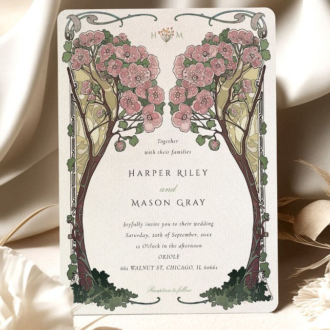 Art Nouveau Floral Arch Tree Love Wedding Invitation (Creator Uploaded)