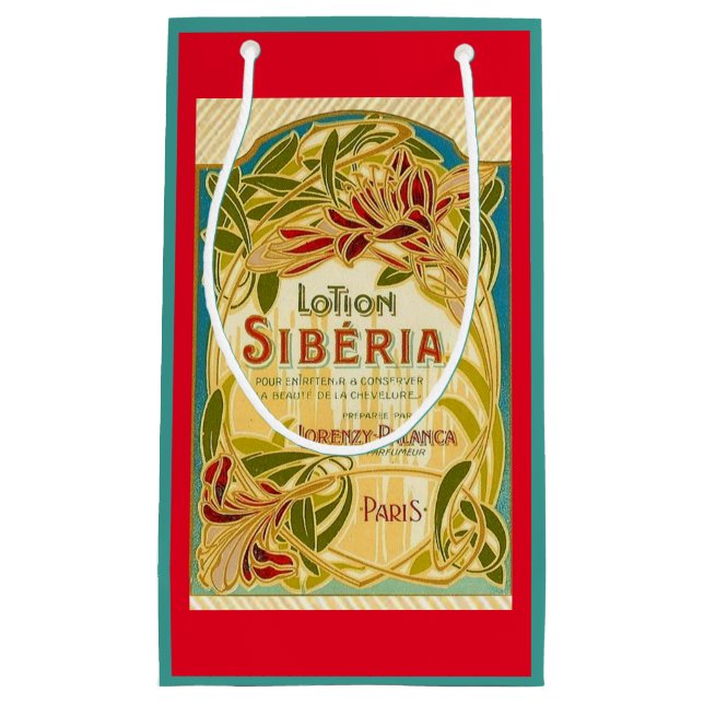 Art nouveau floral beauty lotion Siberia label Small Gift Bag (Front)