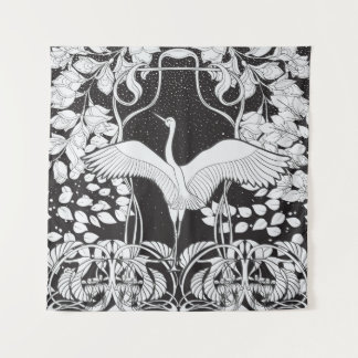 Art Nouveau: Floral Bird Illustration Tapestry