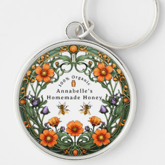 Art Nouveau Floral Boarder Homemade Honey  Key Ring