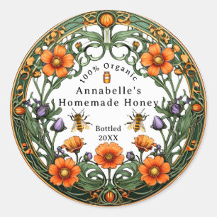 Art Nouveau Floral Border Homemade Honey  Classic Round Sticker
