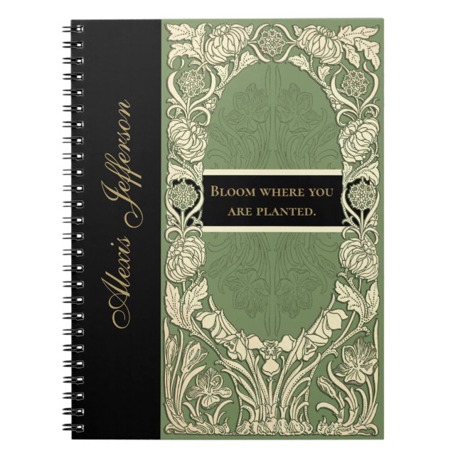 Art Nouveau Floral Border Quote Name Elegant Notebook (Front)