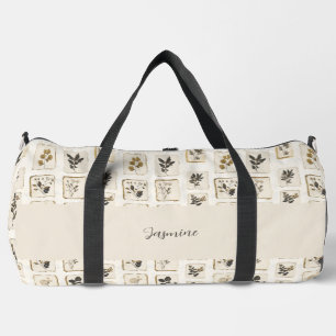 Art Nouveau Floral Botanical Pressed Flowers Beige Duffle Bag